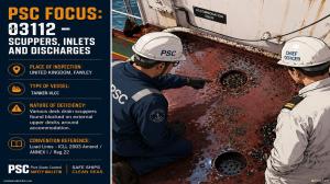 PSC FOCUS: 03112 - Scuppers, inlets and discharges - Scuppers, inlets and discharges- Various deck drain scuppers found blocked on external upper decks around accommodation. 