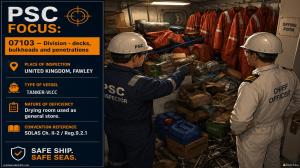PSC FOCUS: 07103 - Division – decks, bulkheads and penetrations - Drying room is used as general store. 
