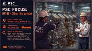 PSC FOCUS: 07199 - OTHER (FIRE SAFETY) - PSCO observed excessice fuel oil leaks from auxiliary engine cylinders. 