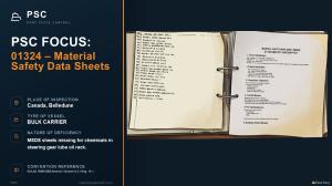 PSC FOCUS: 01324 – Material Safety Data Sheets: MSDS sheets missing for chemicals in steering gear lube oil rack. 