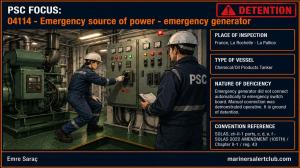PSC FOCUS: 04114 - EMERGENCY SOURCE OF POWER  - EMERGENCY GENERATOR_Emergency generator did not connect automatically to emergency switchboard. Manual connection was demonstrated operative. 
