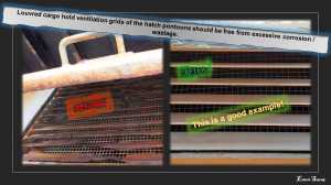 Louvred cargo hold ventilation grids of the hatch pontoons  